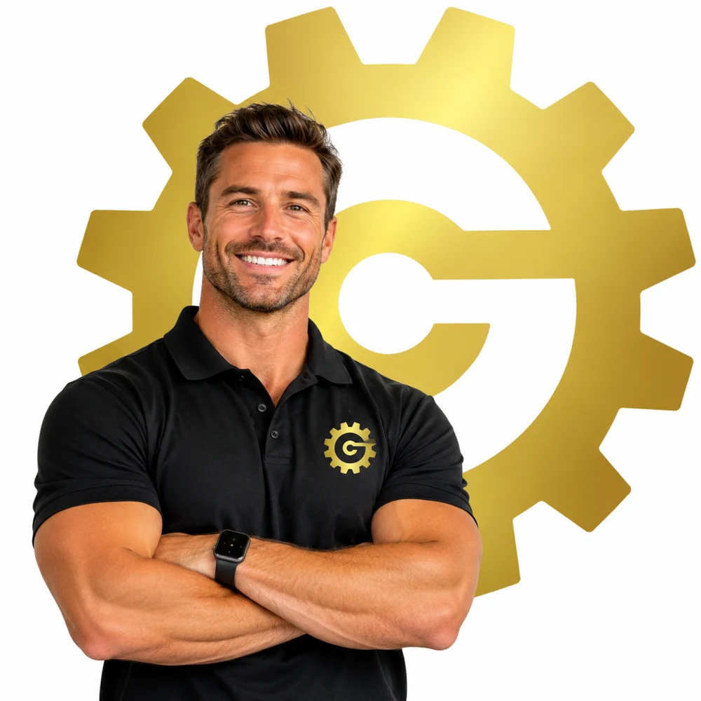 Gym Launch coach in front of the Gym Launch gear logo