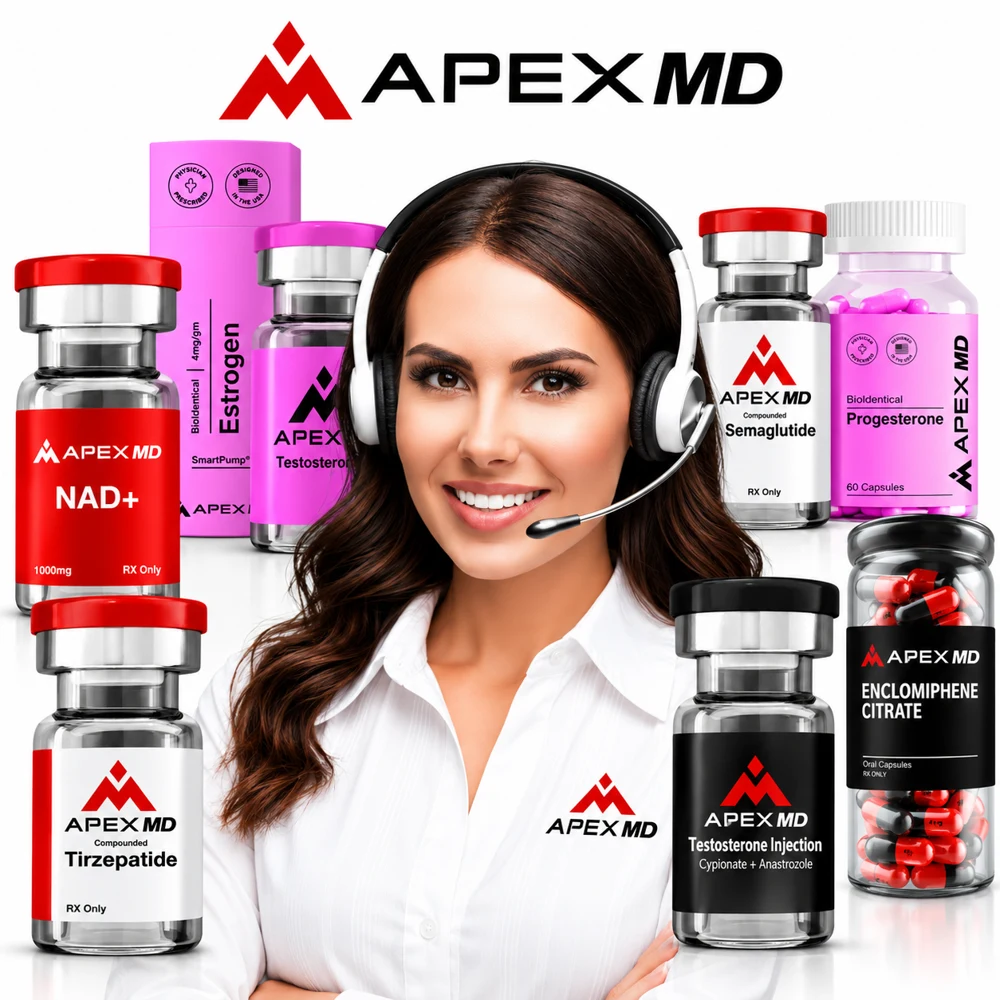 Apex MD patient care advisor with Apex MD GLP-1, hormone and NAD+ products